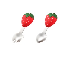 Cuillère et fourchette en acier inoxydable 18/8 avec manche en silicone rose fraise, style moderne et luxueux, pour usage domestique