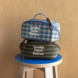Checked Scottish Pattern Yarn-Dyed Custom Cosmetic <b>Bag</b> <b>Large</b> Capacity Cotton <b>Makeup</b> Zipper <b>Bags</b> for Women Travel - Product Image 1