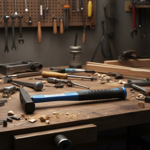 Martillo tipo alemán Fervi de 24 oz con cabeza de acero y mango azul para trabajos en metal y carpintería - Product Image 3