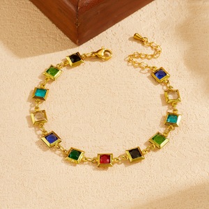 Geometric Cube Stainless Steel Jewelry <b>Set</b> Gold Plated Multicolor Bezel Setting Necklace <b>Bracelet</b> Women's Party Fashion - Product Image 3