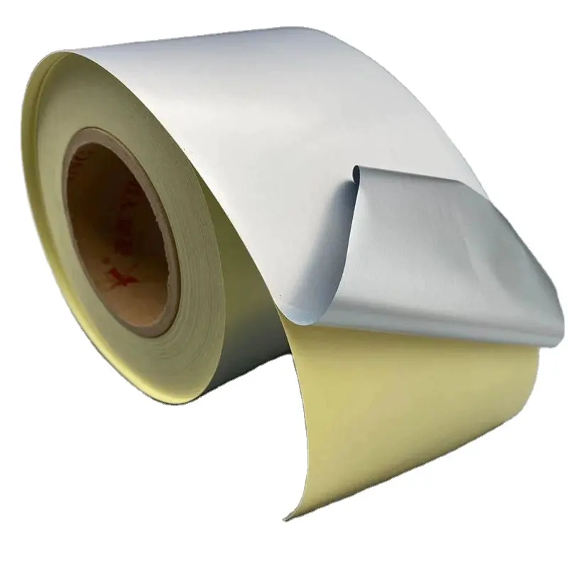 La etiqueta adhesiva PET plateada mate de 25u de fondo amarillo se puede aplicar a etiquetas de activos fijos papel adhesivo de inyección de tinta rollo de etiquetas autoadhesivas