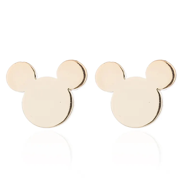 Venta al por mayor plata no deslustrada 18K chapado en oro de acero inoxidable mujer encanto Minnie Mouse pequeño Mickey cabeza Stud pendientes joyería