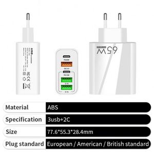 อะแดปเตอร์ชาร์จไฟแบบเสียบผนัง USB Type C รองรับโลโก้สั่งทำ กำลังไฟ 65W ชาร์จเร็วหลายพอร์ต ใช้ได้ทั่วโลก เหมาะสำหรับการเดินทาง - Product Image 4