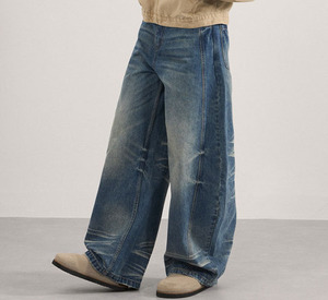 Vintage moda lavaggio neve blu sbiadito Machete di alta qualità Streetwear ampio baffo Denim personalizzato Logo <span class=keywords><strong>uomo</strong></span> Casual a gamba larga <span class=keywords><strong>Jeans</strong></span> - Product Image 5