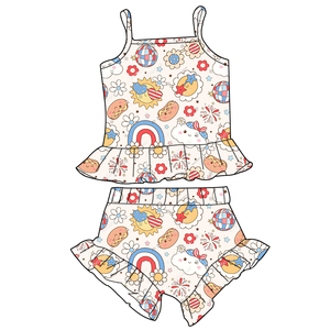 Set Estivo Casual a 2 Pezzi con Volant per Bambine, Outfit per il 4 Luglio, Abbigliamento per Bambine per le Festività - Product Image 4