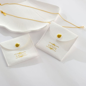 Custom Microfiber Jewelry Pouch with Small <b>Envelope</b> Flap and Metal Button Embossed Suede Logo Jewelry Container - Product Image 5