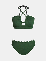 Maillot de bain deux pièces texturé pour femme, coupe asymétrique, dos croisé, froncé, taille mi-haute, vente en gros, personnalisable OEM