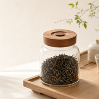 Pot de conservation hermétique en verre transparent de 1900 ml avec couvercle en bois d'acacia, qualité alimentaire, pour thé, noix, garde-manger, logo personnalisé