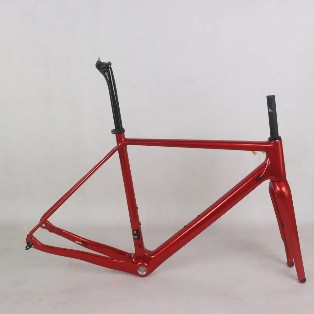 Flat Mount Disc Brake Gravel Bicycle Frame GR029 Radium Red Paint BSA Bottom Bracket Carbon Fiber T700 100X12 or 100X15mm Fork