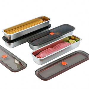 Stainless Steel Freshness Box with Lid Bacon Tray Suitable for Storing Meat Fruits Vegetables and <b>Breakfast</b> Items - Product Image 3