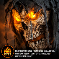 Squelette de la mort animatronique d'Halloween avec yeux lumineux, son et lumière de citrouille, pour maison hantée et vitrine de magasin, OEM, vente en gros