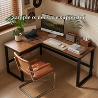 Bureau d'angle en bois massif en forme de L, style mi-siècle, pour jeux et bureau, idéal pour la maison et la chambre
