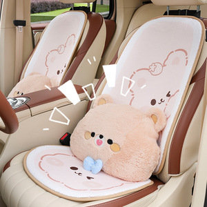 Plush Car Seat Cushion Set Cute Bear Design Extra Soft Winter Warmth For Car Interior Decorative <b>Pillow</b> 3-4 Pieces - Product Image 3