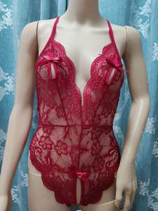 Conjunto de Lencería Sexy con Encaje y Lazo, Control Medio, Semi-Transparente, con Abertura en la Entrepierna, Disfraces, Bodys, Monos - Product Image 5