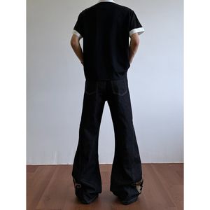 Jeans <span class=keywords><strong>Bootcut</strong></span> pour <span class=keywords><strong>Homme</strong></span> avec Broderie Dorée, Streetwear Hip Hop, Pantalon en Denim Noir Évasé - Product Image 3