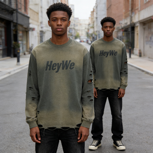 T-<span class=keywords><strong>shirt</strong></span> à manches longues en coton 100% de haute qualité 280 g/m², logo personnalisé, t-<span class=keywords><strong>shirt</strong></span> imprimé surdimensionné pour hommes, effet vieilli - Product Image 2