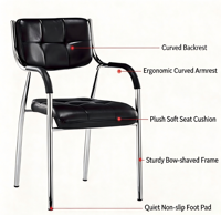 Chaise de bureau exécutive moderne en cuir PU, empilable, avec dossier ergonomique confortable et structure métallique renforcée, pour un rangement compact et une optimisation de l'espace.