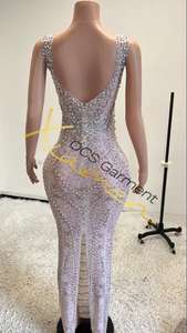 Ocstrade Maßgeschneiderte Funkelnde Lange Ballkleider 2025 mit Perlen und Kristallen, Weiß, Rückenfrei, mit floralem Mesh, Sexy Party-, Club- und Abendkleider für Damen - Product Image 6