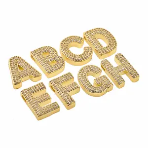 Hip Hop Individueller 26 Initialen-Buchstaben-Anhänger vergoldeter Zirkon DIY Herstellung von A-Z Name-Alphabet Paarzubehör Schmuck Geschenke