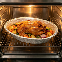 Plat à rôtir ovale extra large en aluminium robuste, jetable, pour dinde, idéal pour les banquets de fin d'année et les grillades.
