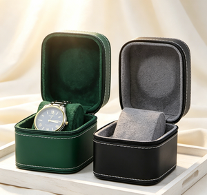 Boîte de rangement pour montres haut de gamme faite à la main, en carton premium, base rigide, vert foncé/noir, deux options de couleur, fermeture à glissière - Product Image 4