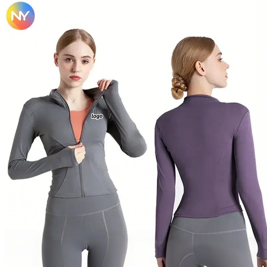 Women's Long Sleeve Zipper Sports Jacket Autumn Winter Quick Dry Tight Fitness Running Tops Breathable Lightweight Workout Yoga