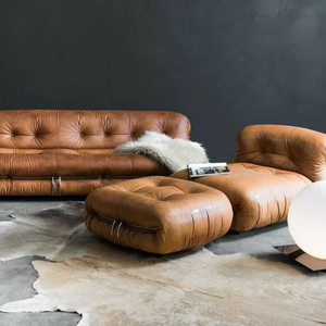 Sofá Viral <span class=keywords><strong>Soriana</strong></span>, Sofá Italiano Vintage de Mediados de Siglo, Estilo Wabi Sabi, Sofá de Cuero Encerado de Lujo con Patas de Acero Grandes para Sala de Estar - Product Image 5