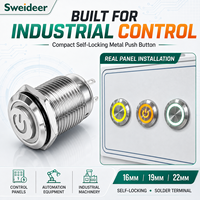 Interrupteur à bouton-poussoir métallique Sweideer 16mm 19mm 22mm IP65 en acier inoxydable avec LED et broches à souder pour panneaux de commande de machines