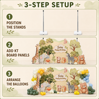 Set Dekorasi Garland Balon Tema Hewan Hutan untuk Pesta Ulang Tahun Anak Pertama dengan Latar Belakang Cetak Digital Modern Safari Hutan KT