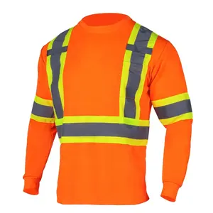 Camisa DE SEGURIDAD ANSI Clase 2 Personalizado Trabajo de construcción de alta visibilidad Manga larga Reflectante naranja Camisas de seguridad