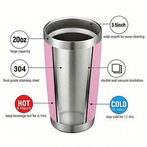 Tumbler Personalizzato con Logo, 20oz, Doppia Parete in Acciaio Inox, Isolamento Sottovuoto, Tazza da Viaggio per Auto, Rivestimento in Polvere, Tumbler Regolare con Coperchio - Product Image 5