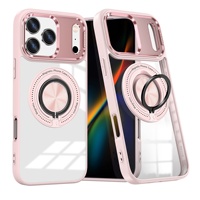 Étui magnétique transparent de luxe avec béquille annulaire |   Cache-caméra coulissant et pare-chocs coloré pour la série 17-11