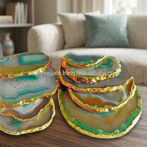 Posavasos de piedra de cuarzo natural al por mayor, tazas de café y té verde hechas a mano, cristales de borde dorado, rocas de Reiki, mascota de piedras preciosas - Product Image 3