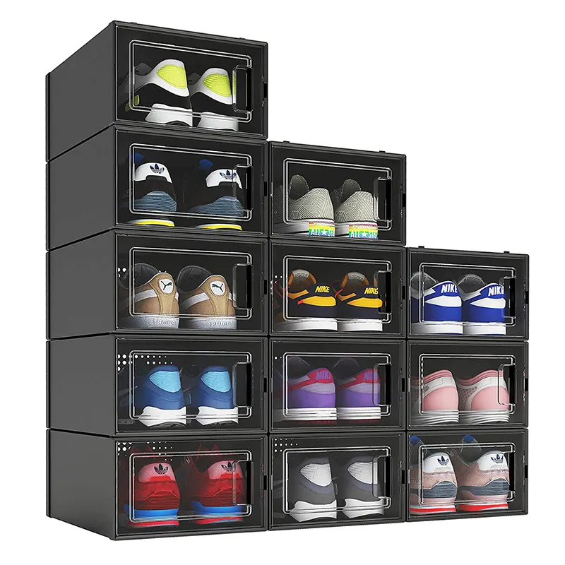 Multifunctional Acryl Stackable Folding Organizer Box Plastic Transparent Clear Display Sneaker Shoe Box Storage