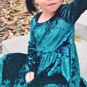 जूनियर बच्चा नवजात शिशु स्कूप वापस छोटी लड़कियों हरी मखमल स्पंदन आस्तीन ठोस हरी मखमल कपड़े डिजाइन - Product Image 3