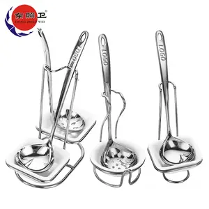 Hotel Hot Pot Spoon For Restaurant Banquet Soup Spoon Colander Set Sliver Spoon Set With Stainless Steel Stand Long Handle