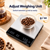 Balance à café rechargeable Type-C avec minuteur, précision 0,1g, en acier inoxydable, double écran, fonction d'arrêt automatique
