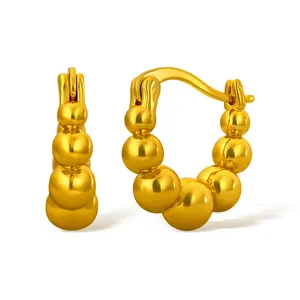 ladies round ball bead huggie hoop earrings Geometric Round Beaded Hoop Earrings for Women Jewelry