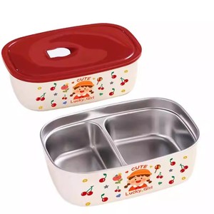 Cute Lucky Girl 304 Stainless Steel Lunch <b>Box</b> With <b>Plastic</b> Lid Rectangle Microwaveable Bento <b>Box</b> For Students And Office Workers - Product Image 2