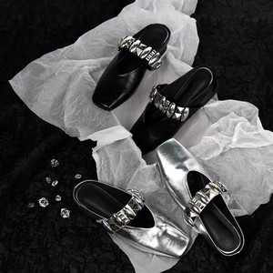 Mules de Cuero Genuino con Punta Cuadrada y Hebilla Metálica, Sandalias de Verano para Mujer con Plataforma - Product Image 1