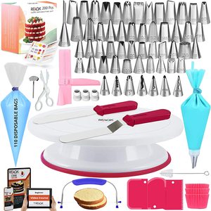 200 pièces Kit de fournitures de décoration de gâteau ensemble de cuisson avec moules à gâteaux plateau tournant moule à muffins pour débutants et amateurs de gâteaux - Product Image 1