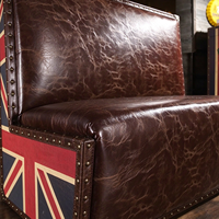 Canapé de restaurant vintage en cuir vieilli rembourré, double face, avec motif Union Jack