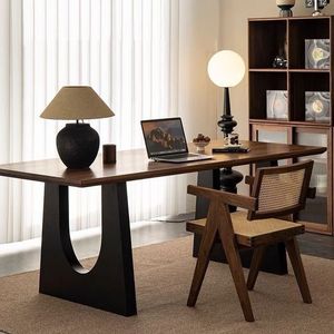 Escritorio de Madera Maciza de Nogal, Diseño Rectangular, Juego de Mesa y Sillas para Oficina, Trabajo y Reuniones - Product Image 2