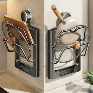 Soporte para tapas de ollas Bngs, montado en la pared con ventosa fuerte, sin taladro ni perforaciones, estante de almacenamiento para tablas de cortar y tapas de sartenes de cocina. - Product Image 1