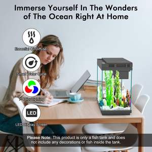 Akuarium Pintar Pompa Air Senyap 2.4 Galon Kaca Modern Akuarium Kompak Kit Pemula Cepat Tampilan Suhu - Product Image 2