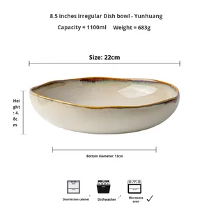 Série Yunhuang – Bols en céramique asymétriques nostalgiques, tournés au four, vaisselle pour nouilles japonaises, assiettes spéciales transfrontalières - Product Image 5