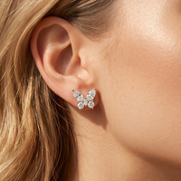 Boucles d'oreilles clous en moissanite, argent sterling 925, plaqué or 14K, plaqué rhodium, motifs cœur, croix, papillon, couleur D, pureté VVS, pour femme, scintillantes