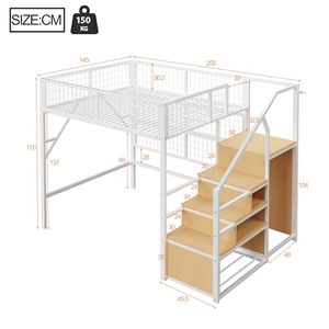 <span class=keywords><strong>Lit</strong></span> <span class=keywords><strong>mezzanine</strong></span> moderne DNF 140x200cm <span class=keywords><strong>avec</strong></span> bande LED, échelle de <span class=keywords><strong>rangement</strong></span>, étagères ouvertes <span class=keywords><strong>et</strong></span> espace sous le <span class=keywords><strong>lit</strong></span> pour enfants <span class=keywords><strong>et</strong></span> adolescents, blanc (sans matelas) - Product Image 2