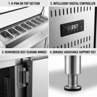 Table de préparation à pizza professionnelle en acier inoxydable, refroidissement direct, comptoir réfrigéré commercial simple/double température pour salades, numérique