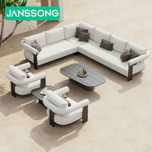Set Sofa Mewah Modern Bentuk L dari Aluminium, Set Sofa Luar Ruangan, Furnitur Taman, Furnitur Pinggir Kolam Renang dari Logam, Sofa Taman Luar Ruangan - Product Image 5